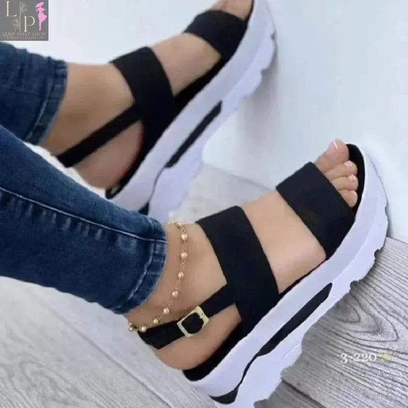 a woman wears lightweight black shoes